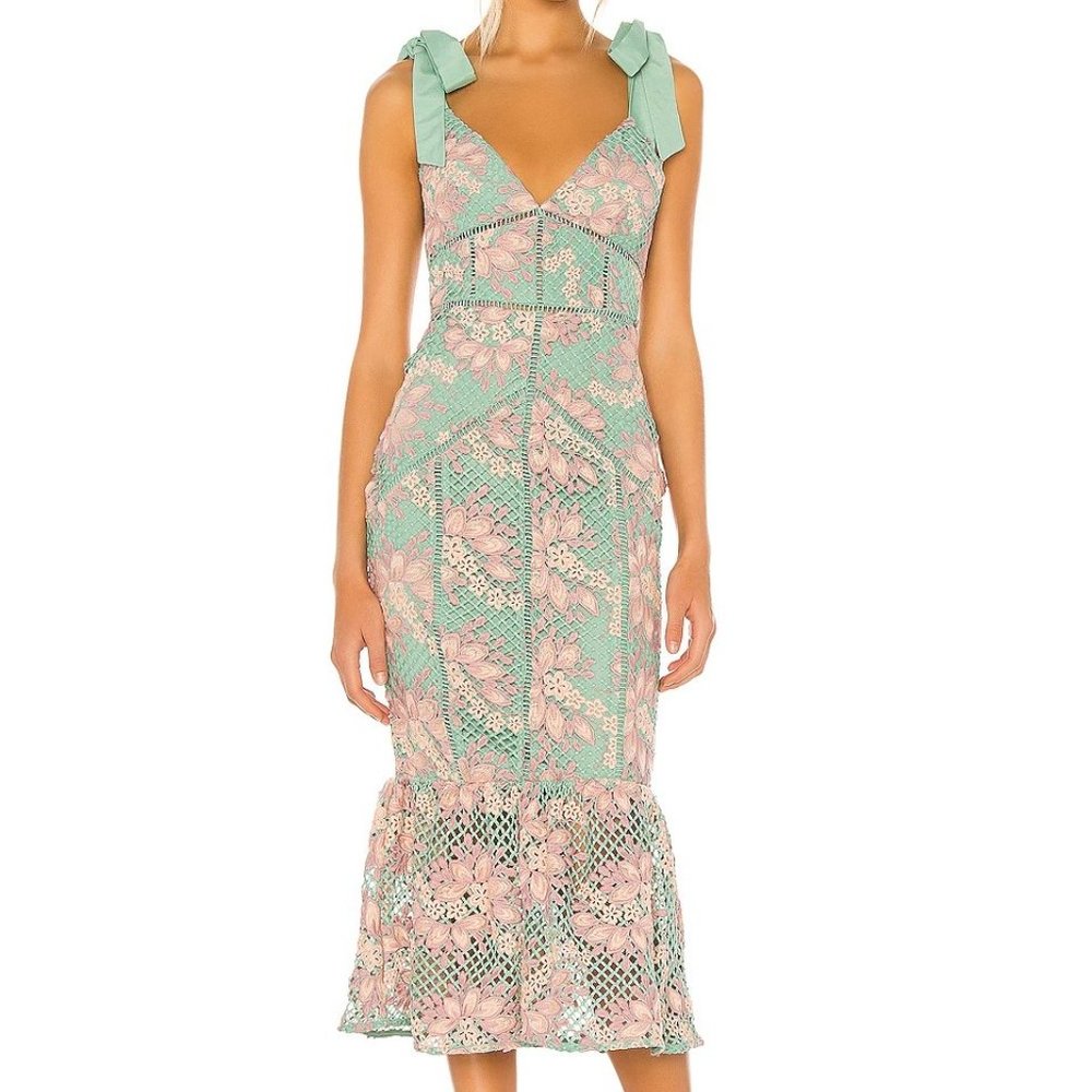 Lovers + Friends Gilda Midi Dress Crocheted Floral